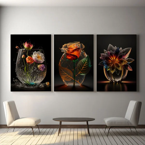 Flori din Cristal Pur - Set 3 Tablouri