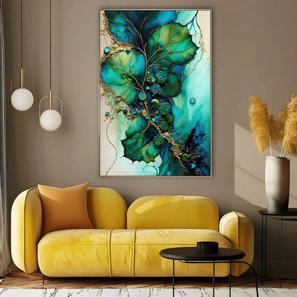 Tablou Abstract Premium „Sculptura Utopiei Dansul Frunzelor” – Artă Canvas Modernă cu Accente Aurii Elegante pentru Living de Lux