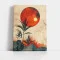 Tablou Abstract Premium Punctul Zero – Artă Canvas Modernă cu Soare Roșu și Stânci în Stil Japonez