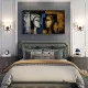 Tablou canvas abstract - Soarele și Luna, compoziție cu două chipuri stilizate în nuanțe de auriu și albastru pentru interioare luxury