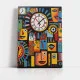 Tablou canvas abstract - Scurgerea Timpului, compoziție cubistă multicoloră cu ceasuri stilizate ideală pentru decoruri avangardiste sau birouri creative