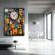 Tablou canvas abstract - Scurgerea Timpului, compoziție cubistă multicoloră cu ceasuri stilizate ideală pentru decoruri avangardiste sau birouri creative