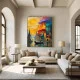 Tablou Abstract Premium Orașul Între Ziduri – Artă Canvas Modernă cu Peisaj Urban Medieval și Bărci pentru Living sau Hol