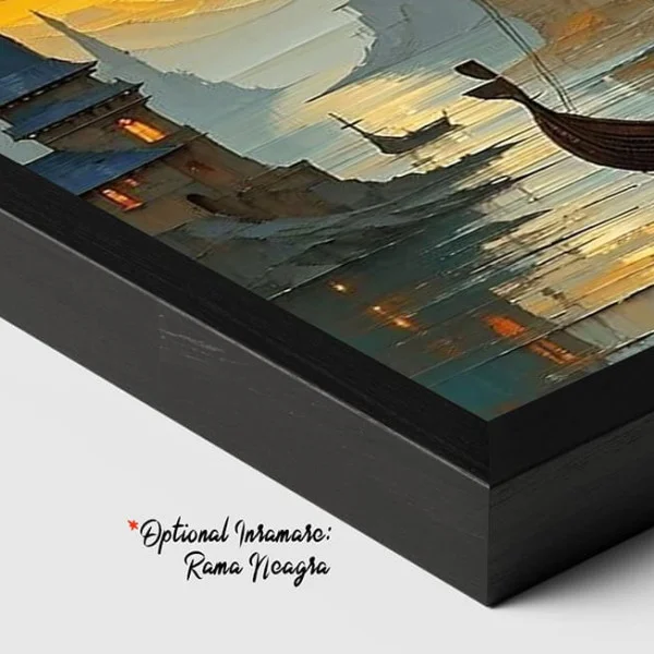 Tablou Abstract Premium Orașul Între Ziduri – Artă Canvas Modernă cu Peisaj Urban Medieval și Bărci pentru Living sau Hol