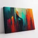 Tablou Abstract Premium Nopți Albastre – Artă Canvas Modernă cu Geometrie Texturată în Nuanțe de Turcoaz și Portocaliu pentru Birou sau Living