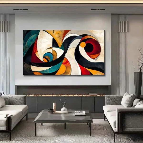 Tablou Abstract Premium „Paradox Contemporan” – Artă Canvas Modernă cu Geometrie Fluidă și Linii Curbe pentru Birou sau Living