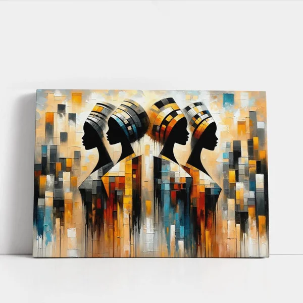 Tablou Abstract Premium Pași prin Lumină – Artă Canvas Modernă cu Siluete Africane Multicolore pentru Dormitor sau Hol