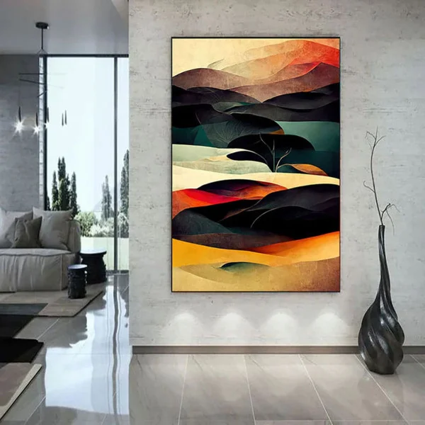Tablou Abstract Premium Dealurile Copilăriei – Artă Canvas Modernă cu Peisaj Colinar și Linii Curbe pentru Living, Dormitor sau Hol