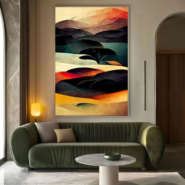 Tablou Abstract Premium Dealurile Copilăriei – Artă Canvas Modernă cu Peisaj Colinar și Linii Curbe pentru Living, Dormitor sau Hol