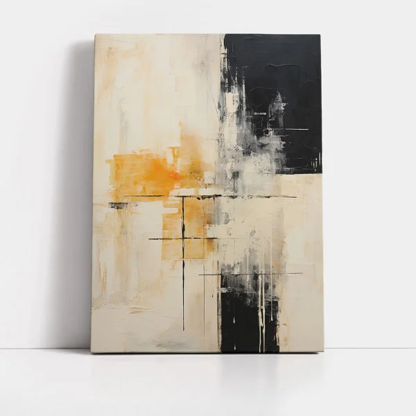 Tablou canvas abstract - Șoaptele Universului, compoziție geometrică minimalistă în nuanțe de bej și negru pentru decoruri moderne