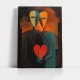 Tablou Abstract Premium O Singură Inimă – Artă Canvas Modernă Cubistă cu Două Siluete și Inimă Roșie pentru Dormitor sau Living