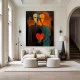 Tablou Abstract Premium O Singură Inimă – Artă Canvas Modernă Cubistă cu Două Siluete și Inimă Roșie pentru Dormitor sau Living