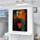 Tablou Abstract Premium O Singură Inimă – Artă Canvas Modernă Cubistă cu Două Siluete și Inimă Roșie pentru Dormitor sau Living