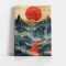 Tablou Abstract Premium Poarta Amurgului – Artă Canvas Modernă cu Peisaj Montan, Râu Roșu și Cascadă în Stil Asiatic, pentru Living