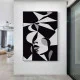 Tablou Abstract Premium Muză Tăcută – Artă Canvas Modernă Cubistă cu Portret Feminin Alb Negru pentru Dormitor, Birou sau Hol