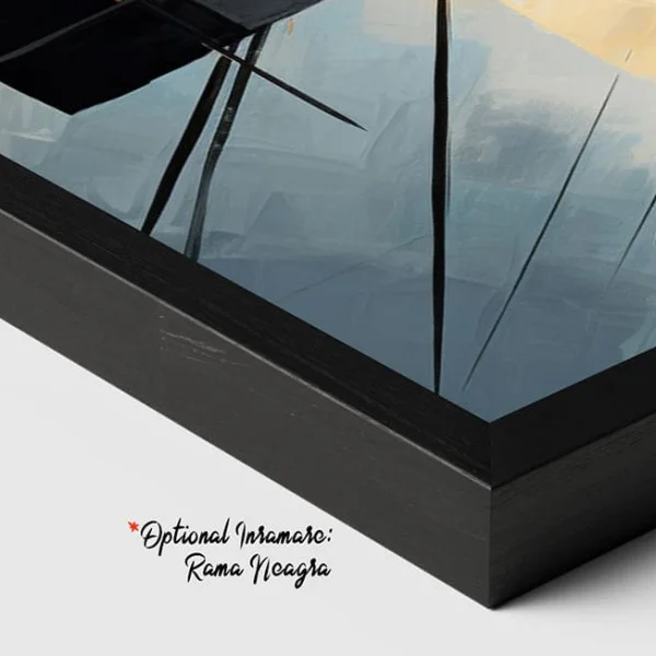 Tablou Abstract Premium Răsărit de Lună – Artă Canvas Modernă cu Elemente Geometrice și Accente Ocru pentru Decoruri de Elită
