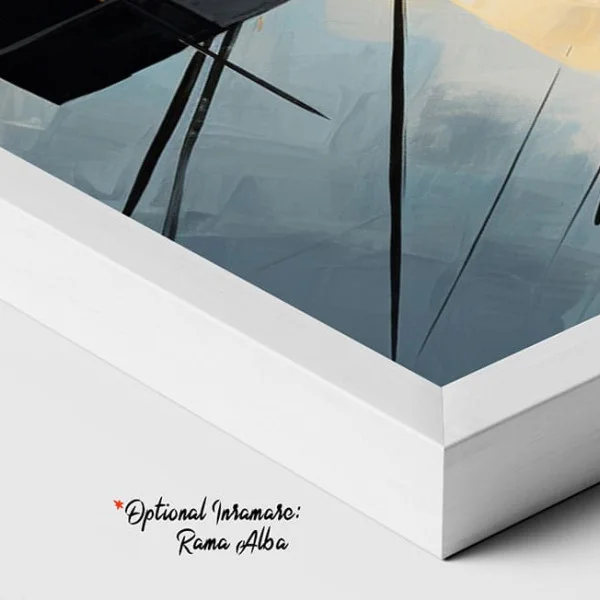 Tablou Abstract Premium Răsărit de Lună – Artă Canvas Modernă cu Elemente Geometrice și Accente Ocru pentru Decoruri de Elită