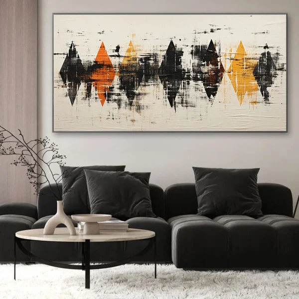 Tablou Geometric Retro - Umbre în Ploaie, Stil și Texturi Calde