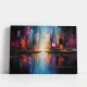 Tablou Abstract Premium Neon Gravity – Artă Canvas Modernă Futuristă cu Peisaj Urban și Reflexii pentru Dormitor, Birou sau Living