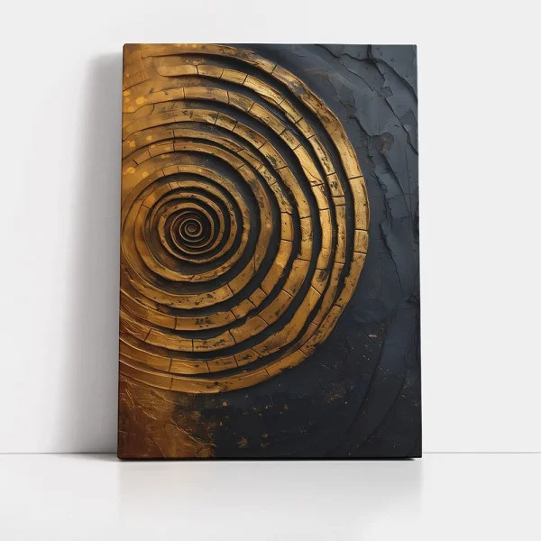 Tablou Abstract Canvas Spirală Aurie 3D – Energiile Infinitului, decor premium pentru hol