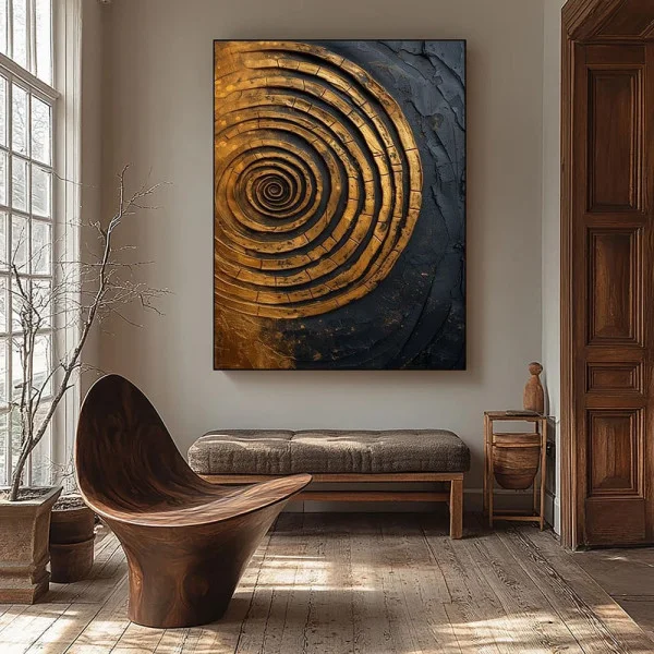 Tablou Abstract Canvas Spirală Aurie 3D – Energiile Infinitului, decor premium pentru hol