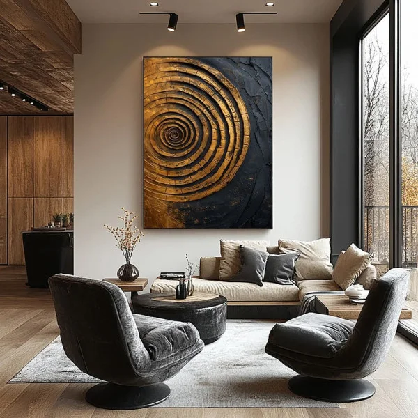 Tablou Abstract Canvas Spirală Aurie 3D – Energiile Infinitului, decor premium pentru hol