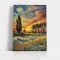 Tablou Abstract Premium Arta Naturii – Artă Canvas Modernă Post-Impresionistă cu Apus de Soare și Chiparos pentru Living, Birou sau Hol