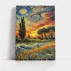 Tablou Abstract Premium Arta Naturii – Artă Canvas Modernă Post-Impresionistă cu Apus de Soare și Chiparos pentru Living, Birou sau Hol