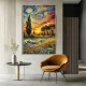 Tablou Abstract Premium Arta Naturii – Artă Canvas Modernă Post-Impresionistă cu Apus de Soare și Chiparos pentru Living, Birou sau Hol