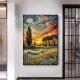 Tablou Abstract Premium Arta Naturii – Artă Canvas Modernă Post-Impresionistă cu Apus de Soare și Chiparos pentru Living, Birou sau Hol