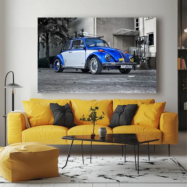 Tablou Auto Premium Patina Timpului Volkswagen Beetle – Artă Canvas Modernă cu Mașină Retro Broscuță pentru Birou, Living sau Hol