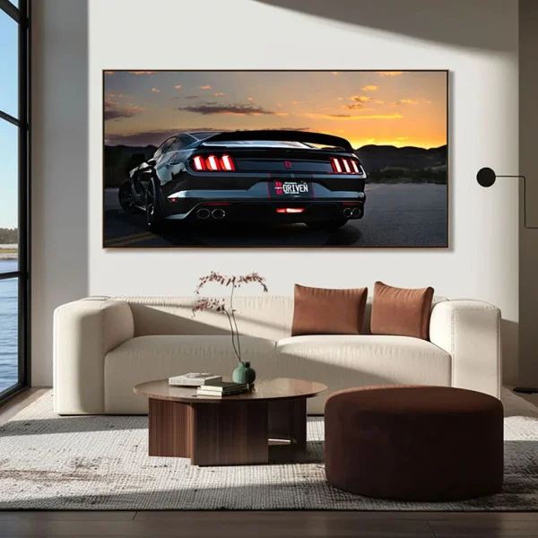Tablou Auto Premium Forța la Asfințit – Canvas Stil Muscle Car cu Ford Mustang Shelby