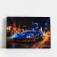 Tablou Auto Fiorul Vitezei – Canvas Decorativ Stil Cyberpunk cu Supercar Albastru