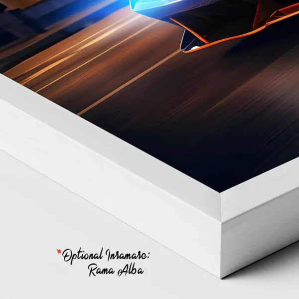 Tablou Auto Fiorul Vitezei – Canvas Decorativ Stil Cyberpunk cu Supercar Albastru