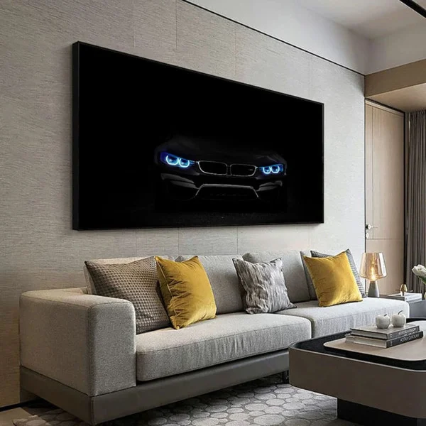 Tablou Auto Premium Furia Nocturnă – Artă Canvas Modernă cu BMW în Întuneric pentru Living, Birou sau Garaj