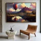 Tablou Balon Zbor în Culori – Artă Canvas Modernă cu Balon cu Aer Cald și Peisaj Montan pentru Living, Dormitor sau Hol