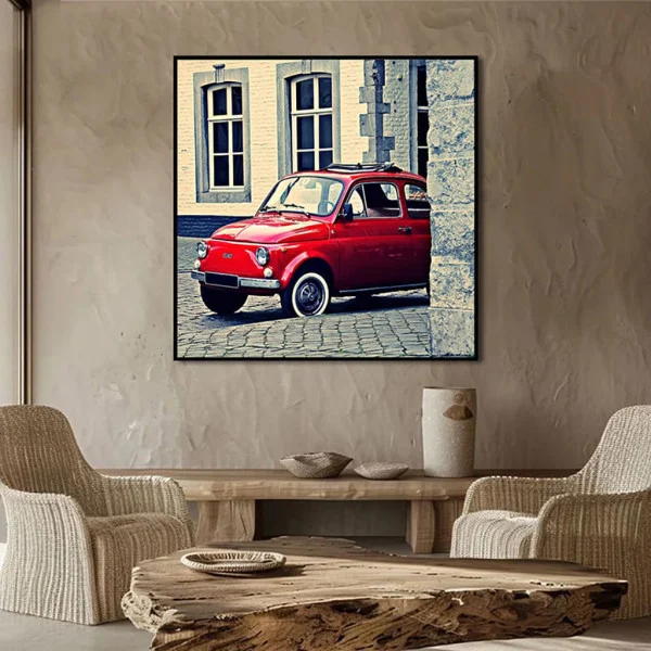 Tablou Auto Premium Cinquecento – Artă Canvas Modernă cu Mașină Retro Italiană pentru Living, Birou sau Cafenea