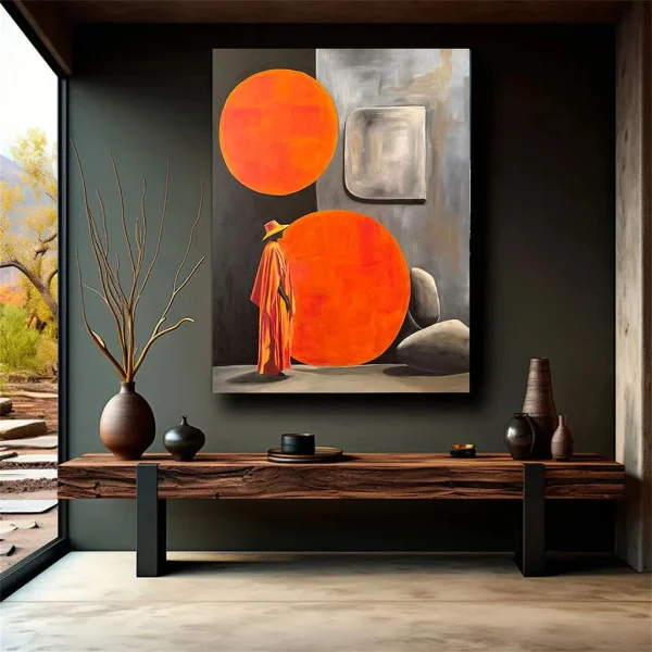 Tablou Abstract Pictând Vise Boeme – Canvas Premium Siluetă și Soare