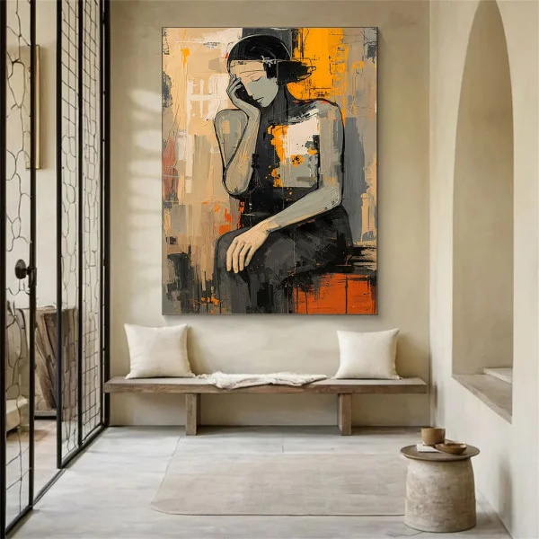 Tablou Abstract Minimalism Nordic – Canvas Premium Femeie Gânditoare