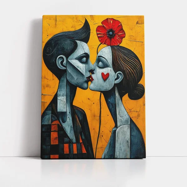 Tablou Abstract Hippy Chic – Canvas Premium Sărut și Mac Roșu