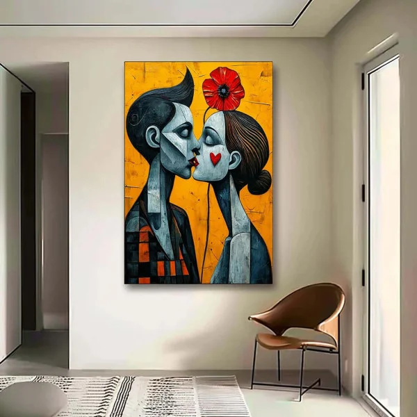 Tablou Abstract Hippy Chic – Canvas Premium Sărut și Mac Roșu