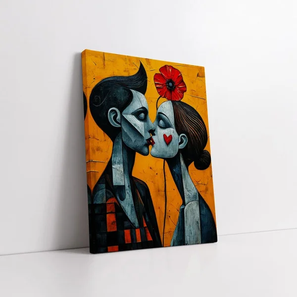 Tablou Abstract Hippy Chic – Canvas Premium Sărut și Mac Roșu