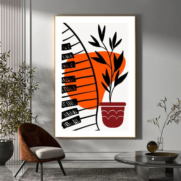 Tablou Abstract Muzica Artelor – Canvas Premium Clape Pian și Plantă
