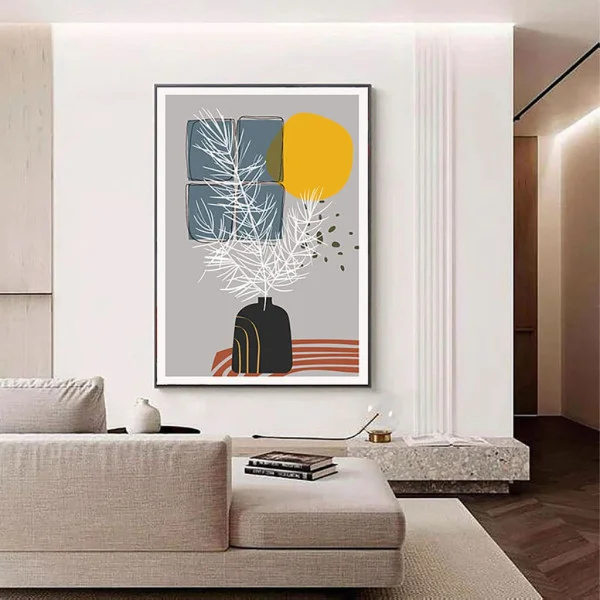 Tablou Abstract Nuanțe Vibrante – Canvas Premium Vază Boho și Soare