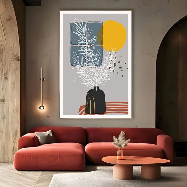 Tablou Abstract Nuanțe Vibrante – Canvas Premium Vază Boho și Soare