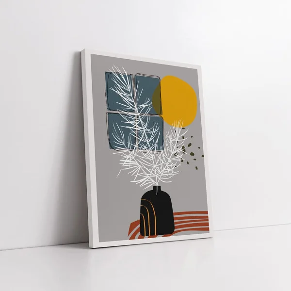 Tablou Abstract Nuanțe Vibrante – Canvas Premium Vază Boho și Soare