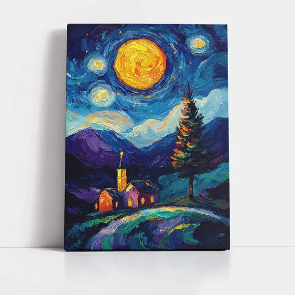 Tablou Postimpresionist Fascinație Minimalistă – Canvas Premium Noapte Înstelată