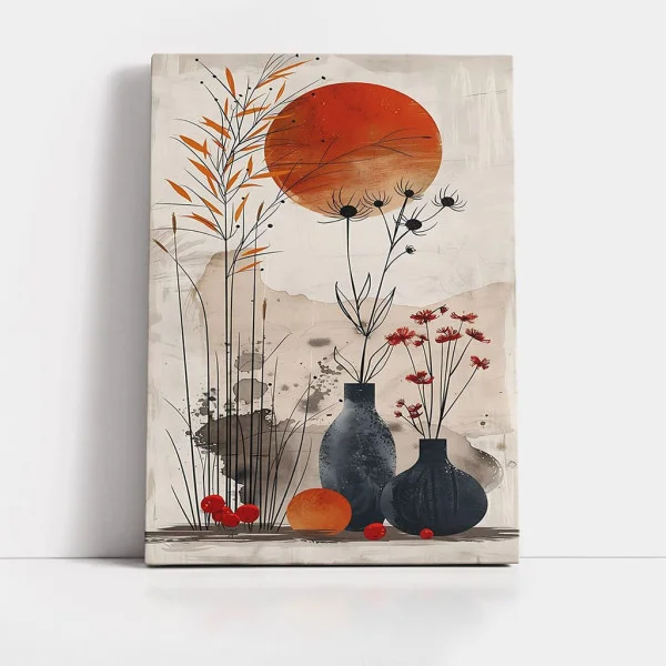 Tablou Japandi Grădina Liniștii – Canvas Premium Vase și Soare