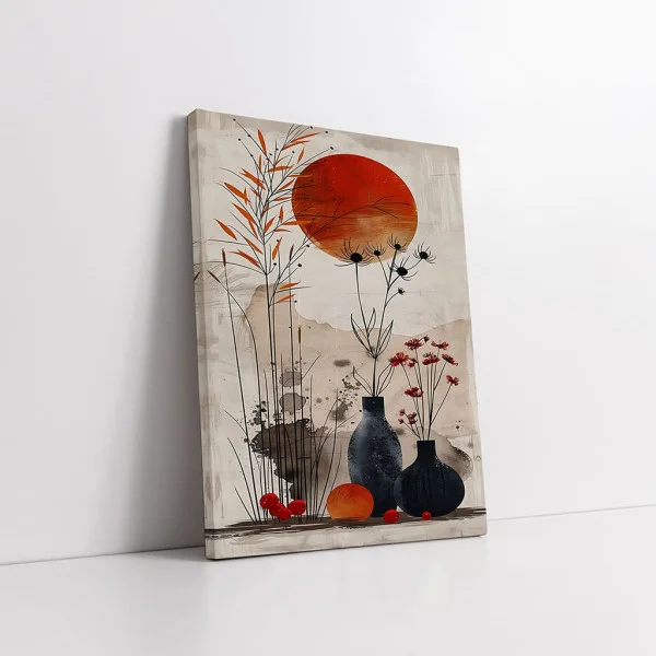 Tablou Japandi Grădina Liniștii – Canvas Premium Vase și Soare
