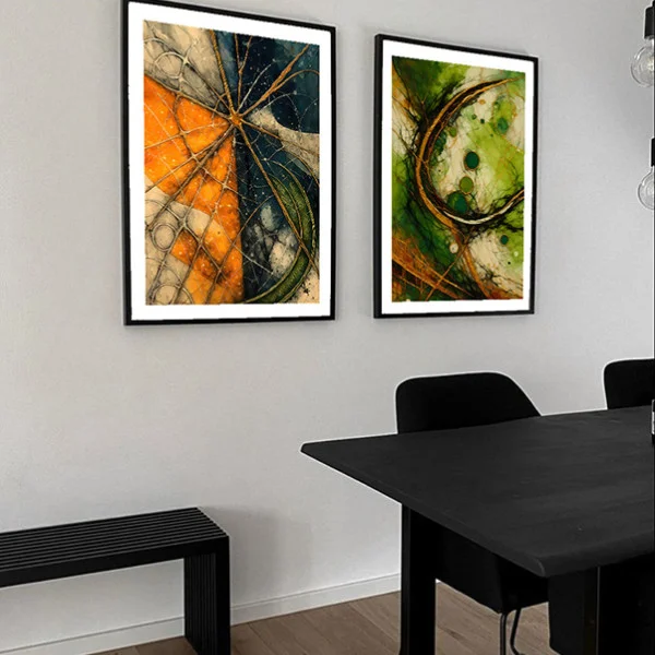 Set 2 Tablouri Flori Abstracte Înrămate - Natura Vivace, contrast rafinat, potrivit oricărui stil de amenajare